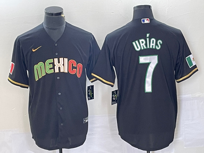 Men's Mexico Baseball #7 Julio Urías 2023 Black World Baseball With Patch Classic Stitched Jersey